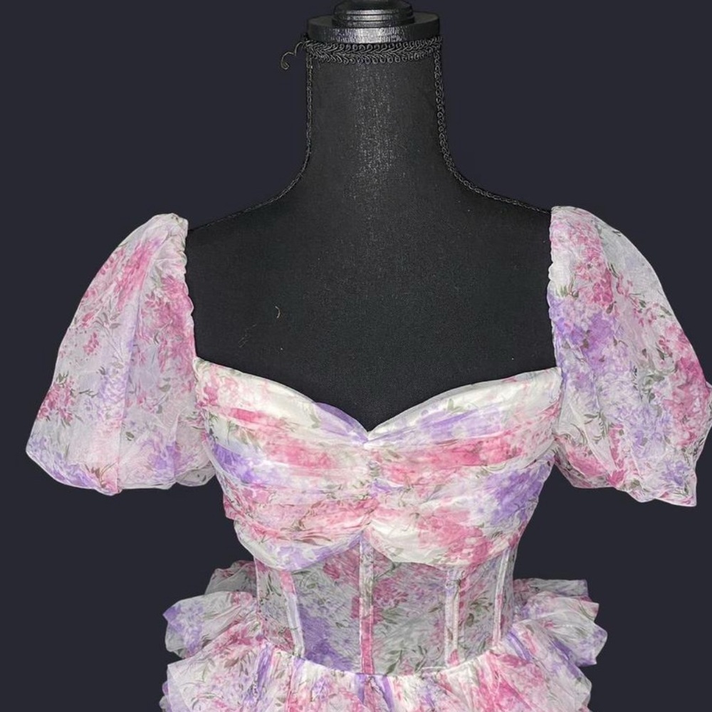 Floral Puff Sleeve Corset dress
